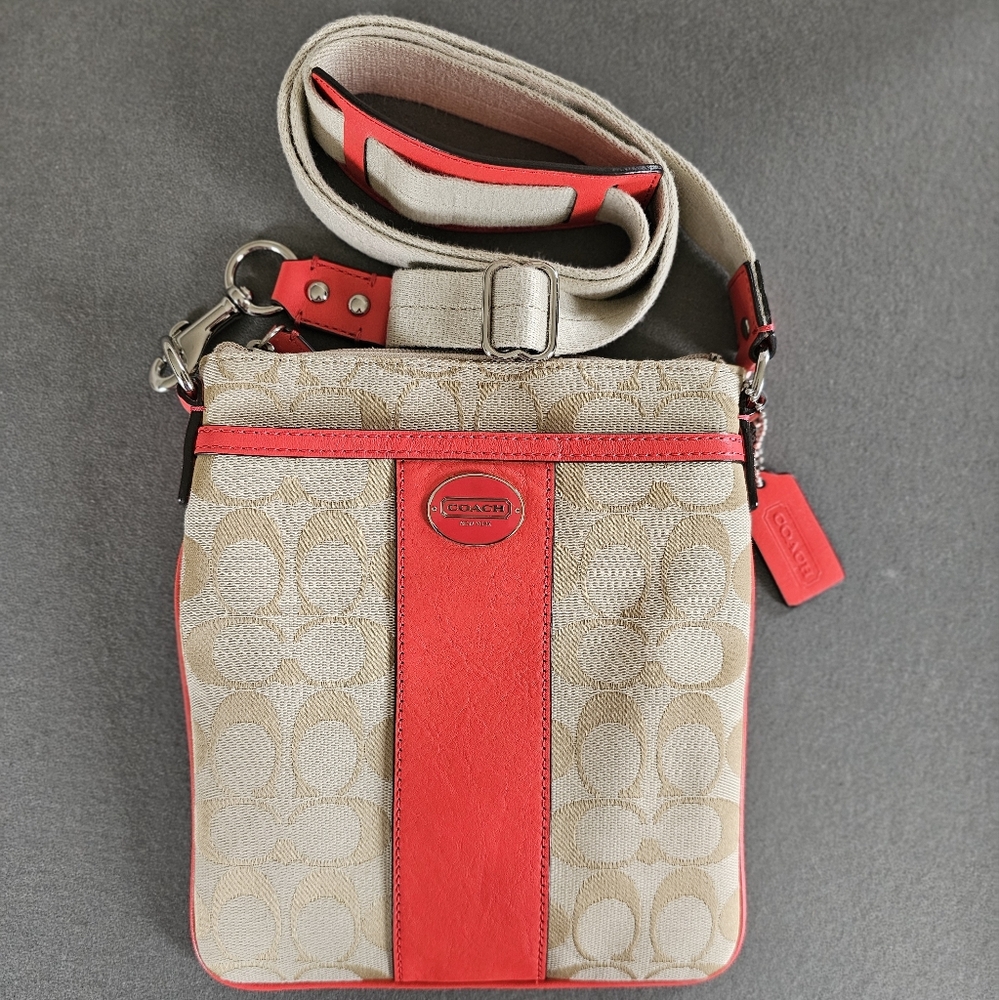 Coach Cream and Coral Signature Crossbody Bag